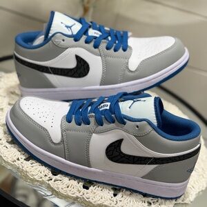 Jordan White and Gray Low-Top Sneakers (Detroit Lions Colors)